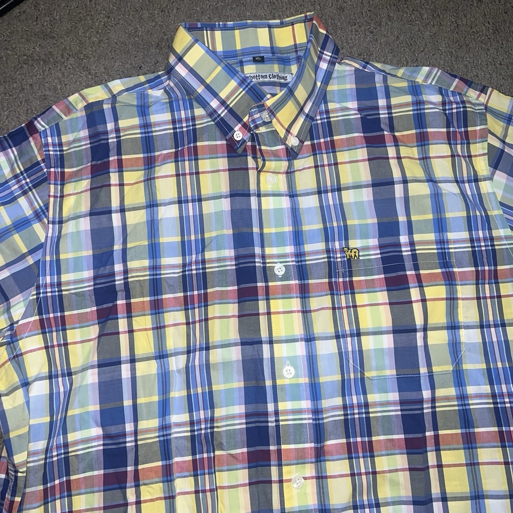 Bearbottom Men's Short Sleeve Button Up Collar Blue Plaid Pattern XL